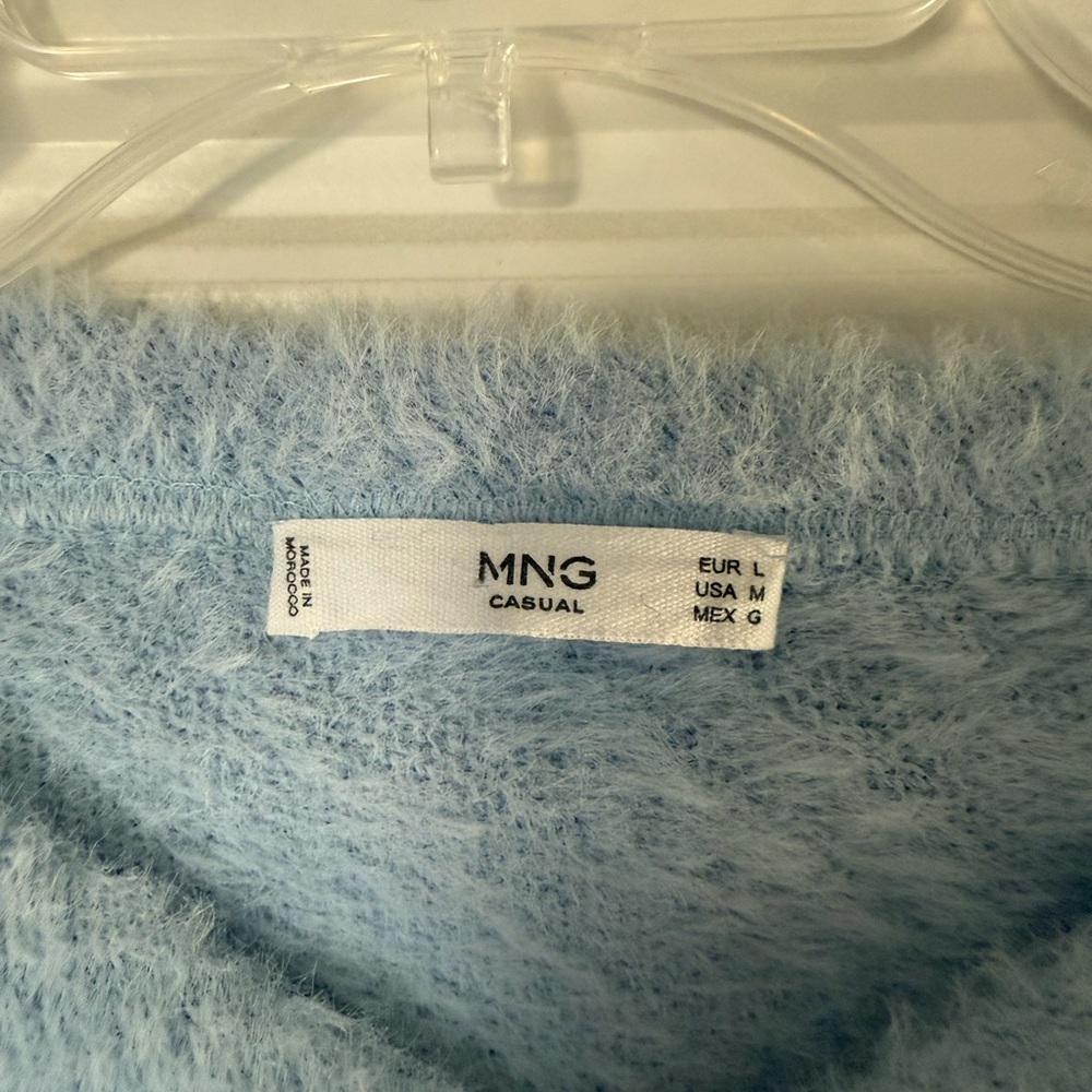Mango Women's Light Blue Textured Fuzzy Boat Neck Sweater - Picture 6 of 8